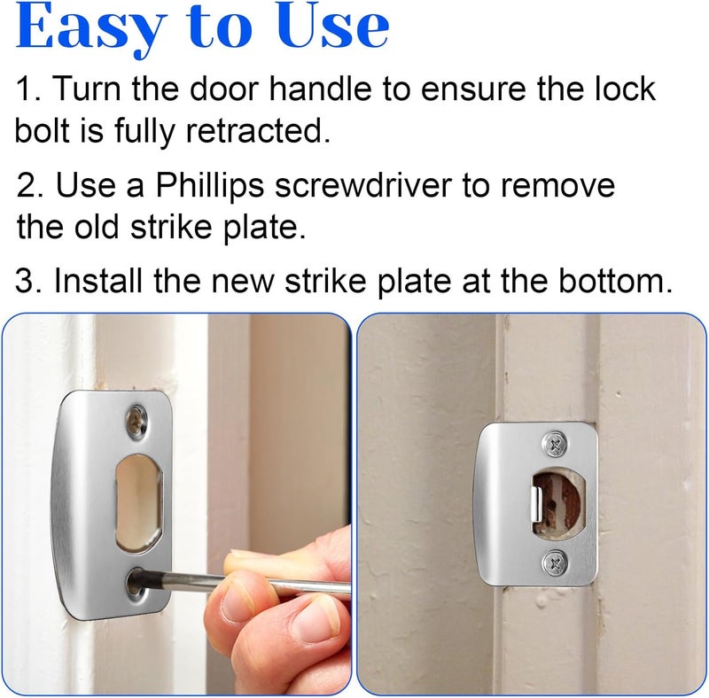 HaiFafafaing 2 Pack Door Strike Plate Deadbolt Strike Plate 2-1/4 Inch X 1-7/16 Inch Door Backplate Round Corner Strikes Plates for Interior Doors Home Office - Image 5